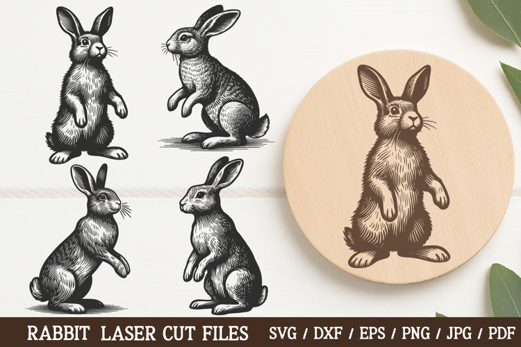 Rabbit Laser SVG Cut Files|Bunny Vintage Engraving Clipart
