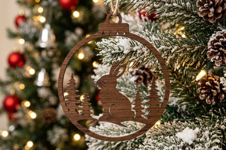 Rabbit Winter Christmas Ornament SVG, Holiday Laser Cut File example image 1