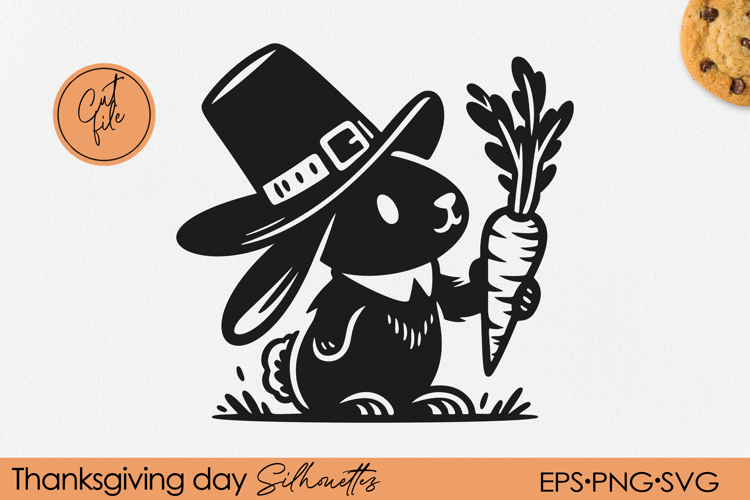 Cute Thanksgiving Rabbit Silhouette | Cartoon PNG EPS SVG