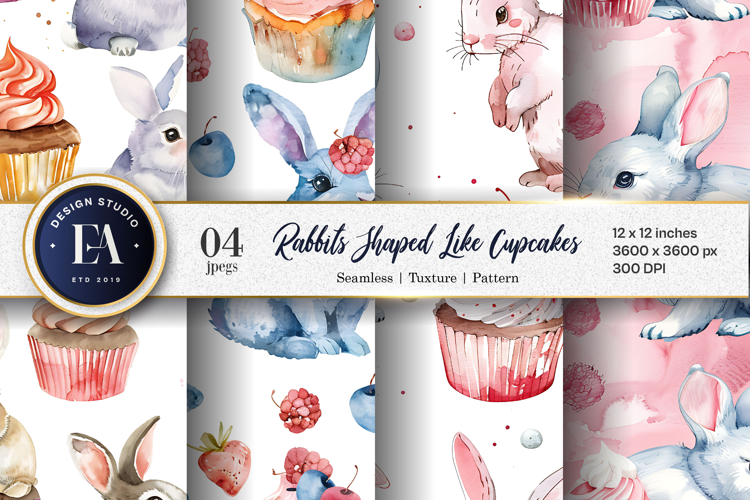 Rabbit Hand-Painted Watercolor Digital Paper|Digital Pattern