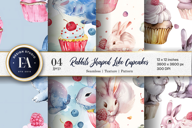 Rabbit Hand-Painted Watercolor Digital Paper|Digital Pattern