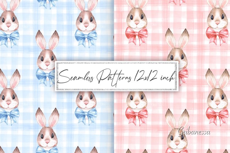 Watercolor patterns with rabbits | Bunny digital paper example image 1