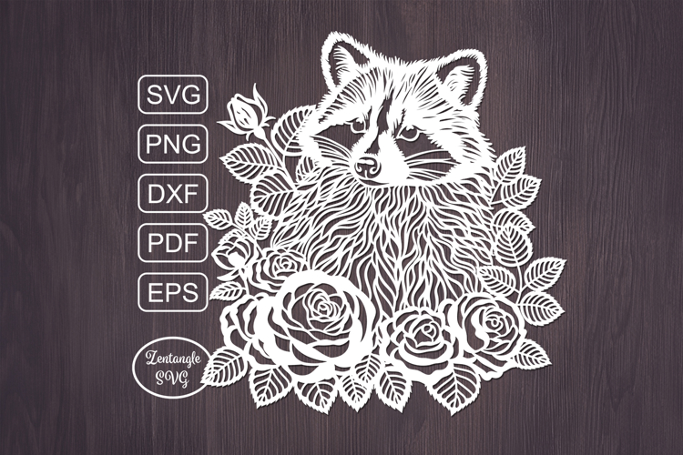 Raccoon papercut, paper cutting template, autumn laser cut