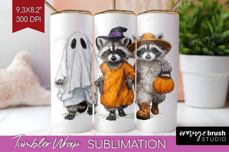 Raccoon Halloween Tumbler Wrap Spooky Season Tumbler PNG