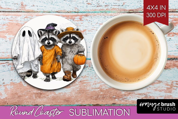 Raccoon Halloween Round Coaster Spooky Season Coaster PNG
