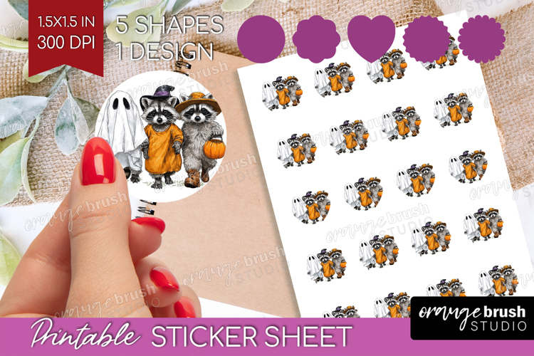 Raccoon Halloween Round Sticker Spooky Season Printable