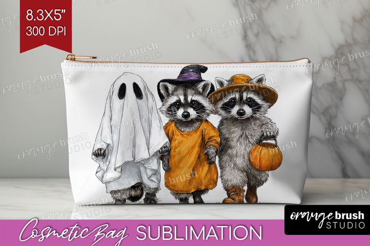 Raccoon Halloween Cosmetic Bag Spooky Season Makeup Bag PNG