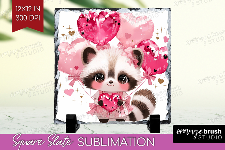 Raccoon Valentine Slate PNG Cute Valentines Day Square Slate