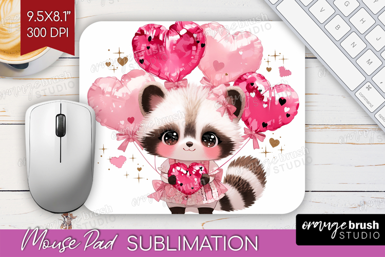 Raccoon Valentine Mouse Pad Sublimation Cute Valentines Day