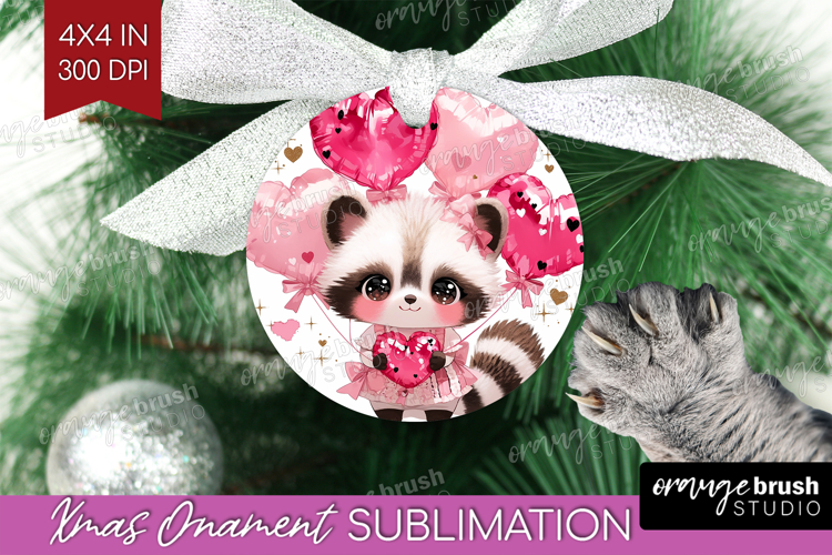 Raccoon Valentine Ornament PNG Cute Valentines Day PNG