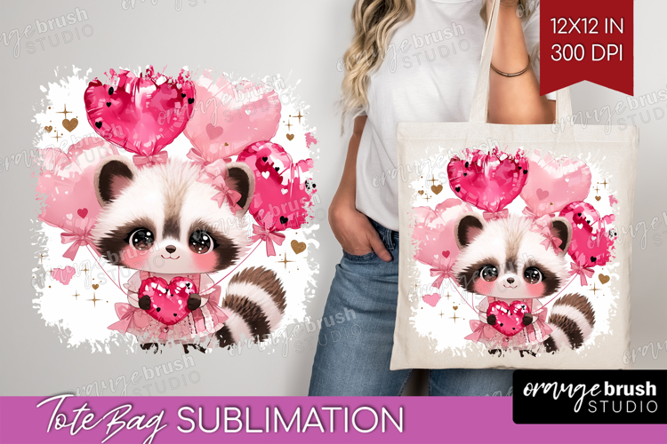 Raccoon Valentine Tote Bag Cute Valentines Day Tote Bag PNG