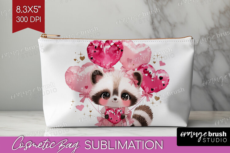 Raccoon Valentine Cosmetic Bag Cute Valentines Day Makeup example image 1