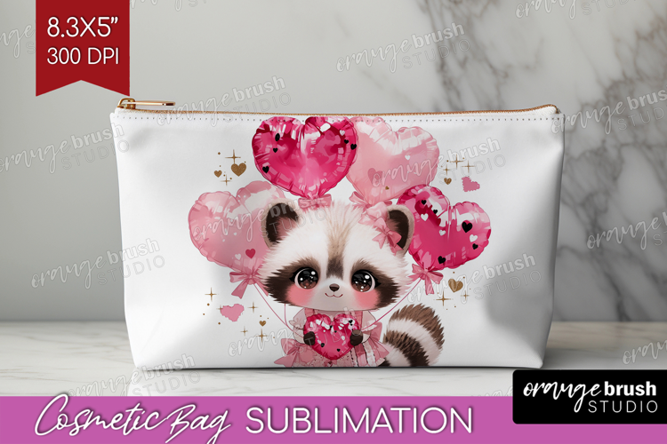 Raccoon Valentine Cosmetic Bag Cute Valentines Day Makeup