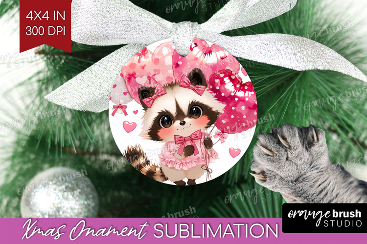 Raccoon Valentine Ornament PNG Cute Valentines Day PNG