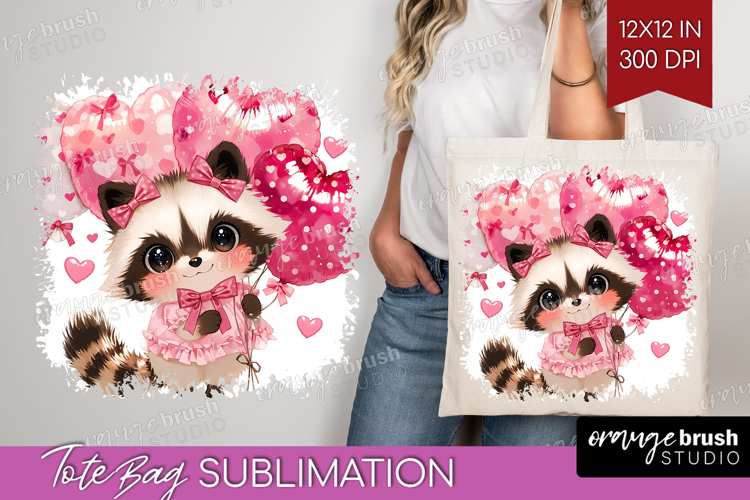 Raccoon Valentine Tote Bag Cute Valentines Day Tote Bag PNG