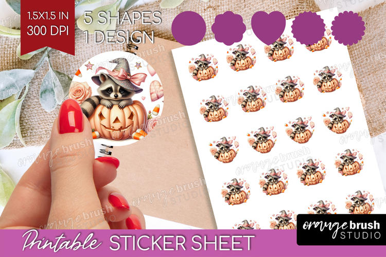 Raccoon Halloween Round Sticker Coquette Printable Sticker
