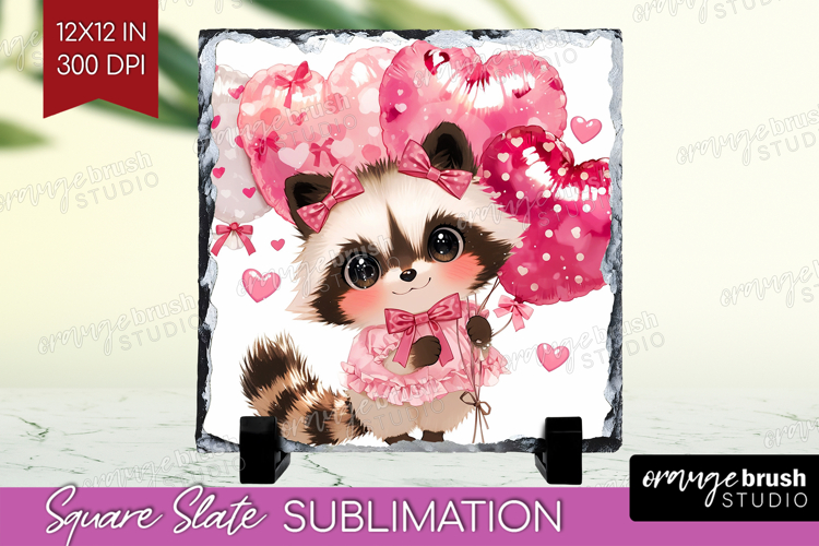 Raccoon Valentine Slate PNG Cute Valentines Day Square Slate