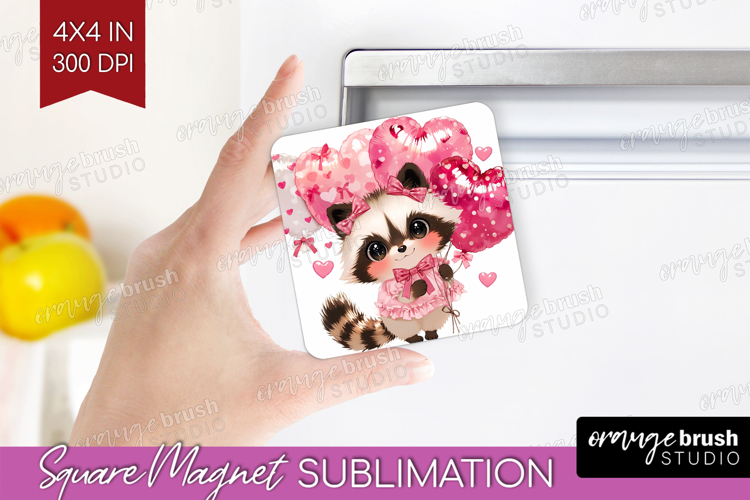 Raccoon Valentine Magnet Sublimation Cute Valentines Day