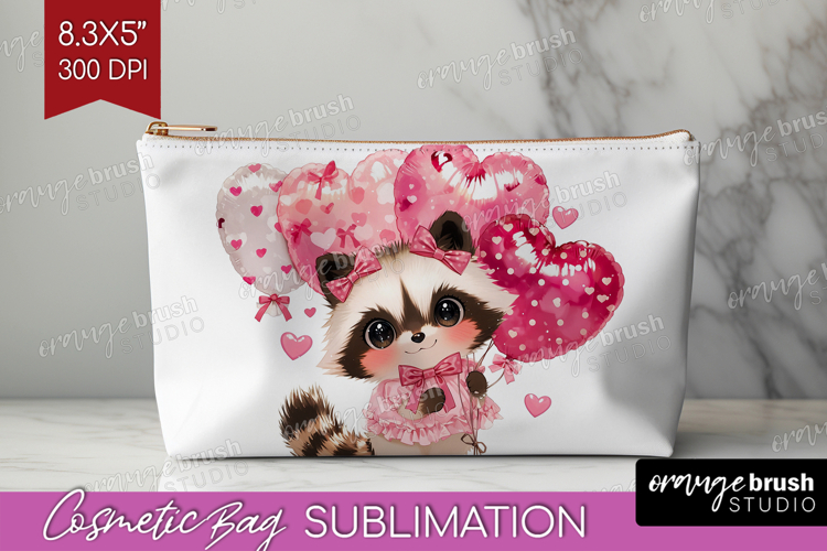 Raccoon Valentine Cosmetic Bag Cute Valentines Day Makeup