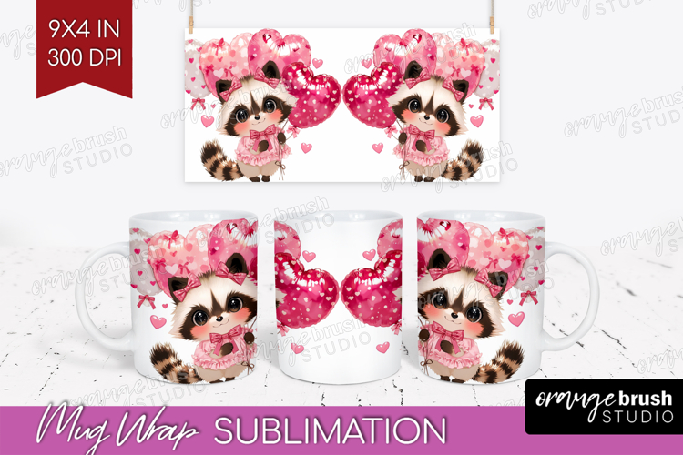 Raccoon Valentine Mug Wrap Cute Valentines Day Mug PNG