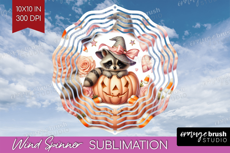 Raccoon Halloween Wind Spinner Sublimation PNG Coquette