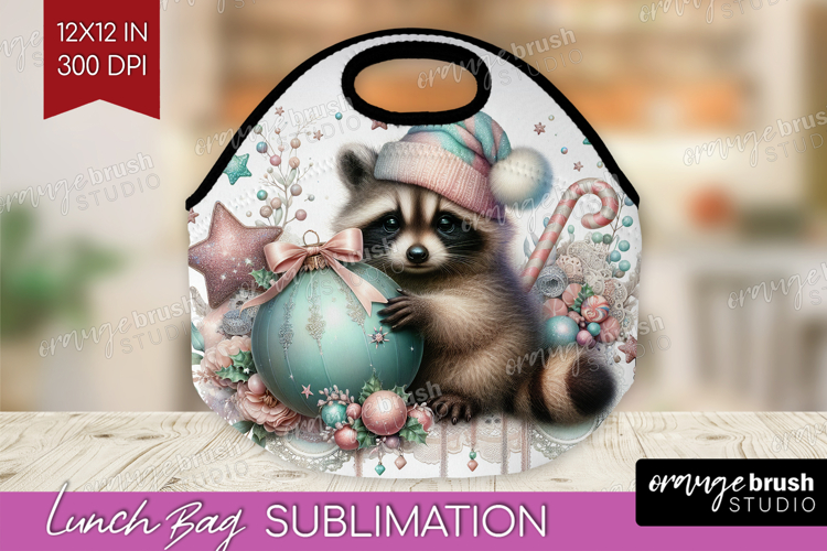 Raccoon Pastel Christmas Lunch Bag Coquette Xmas Lunch Bug