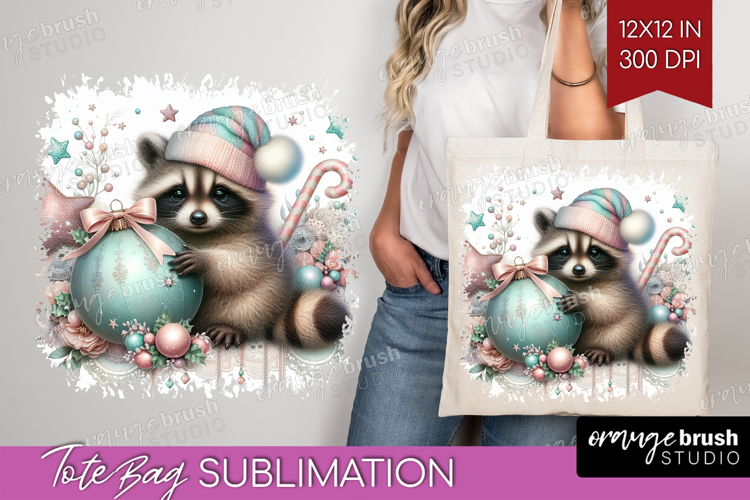 Raccoon Pastel Christmas Tote Bag Coquette Xmas Tote Bag PNG