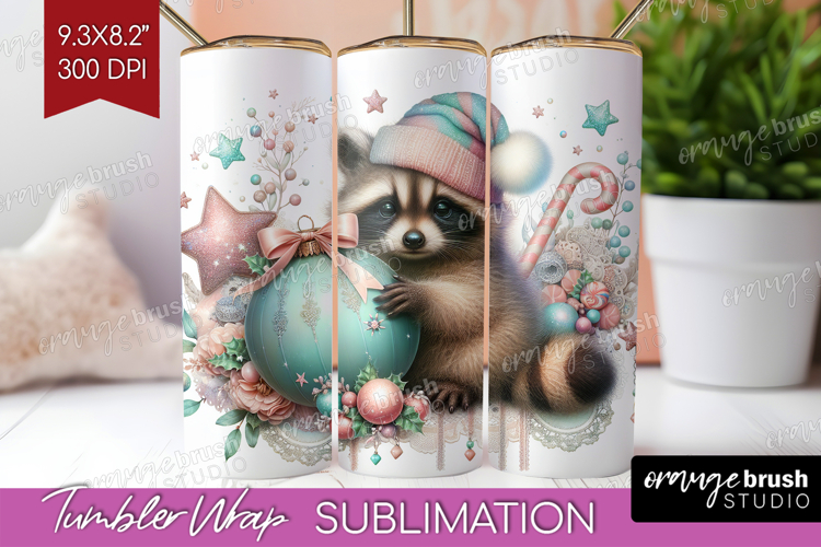 Raccoon Pastel Christmas Tumbler Wrap Coquette Xmas Tumbler