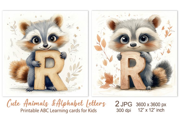 Cute Raccoon, Animal Alphabet Letters ABC Printable cards