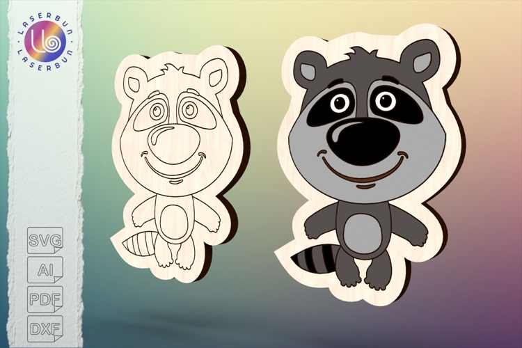 Raccoon character vector for laser cutting, woodland animal