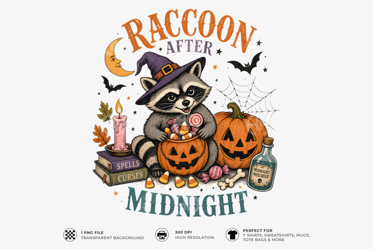 Raccoon After Midnight Halloween Sublimation T-Shirt Design