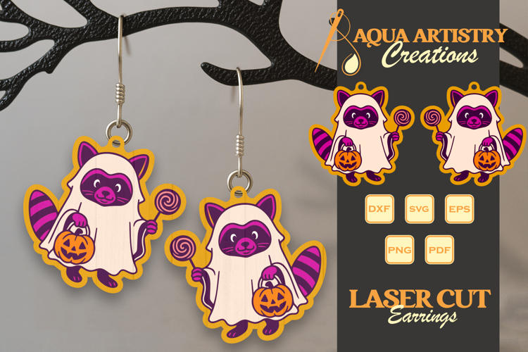 Boo Raccoon Costume Halloween Earrings Lasercut Design