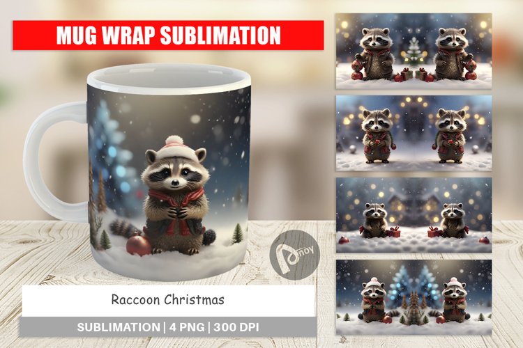 Mug sublimation design Raccoon Christmas
