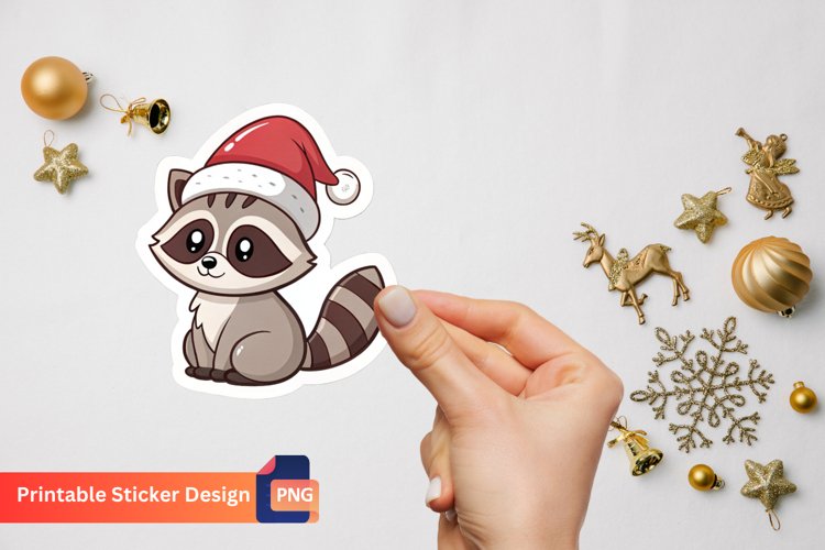 Christmas Raccoon Sticker, Festive Raccoon Sticker Art