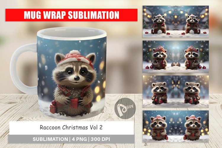 Mug sublimation design Raccoon Christmas