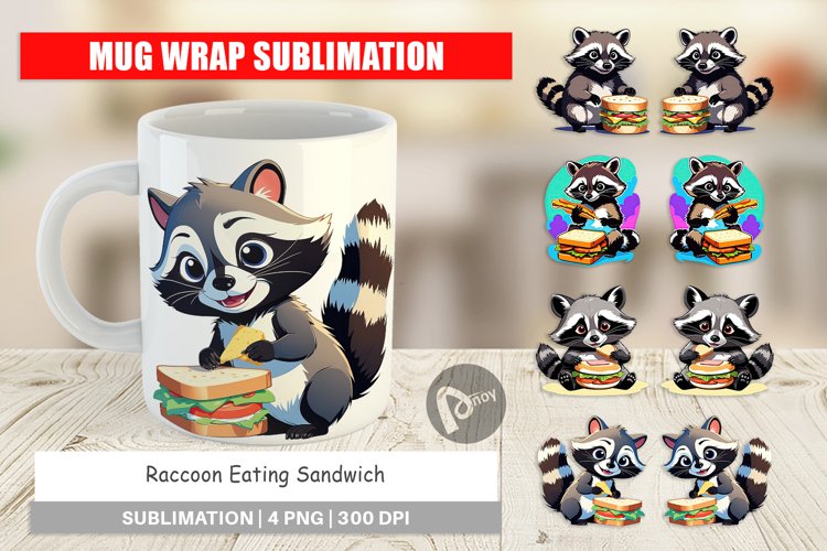 Mug Wrap Design Raccoon with Sandwich example image 1