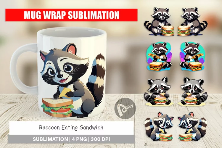 Mug Wrap Design Raccoon with Sandwich