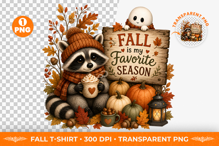 Raccoon Ghost Fall Season Sublimation Clipart PNG