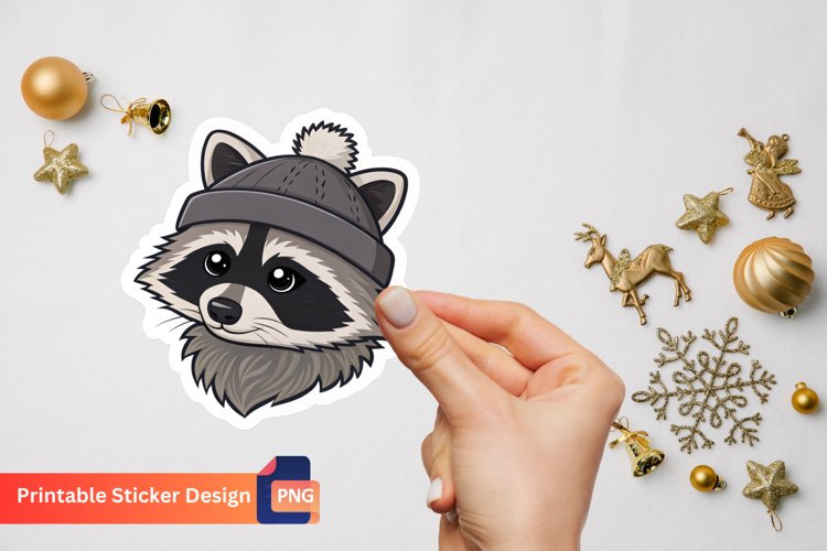 Raccoon Hat Sticker, Animal Hat Sticker, Raccoon Hat Art