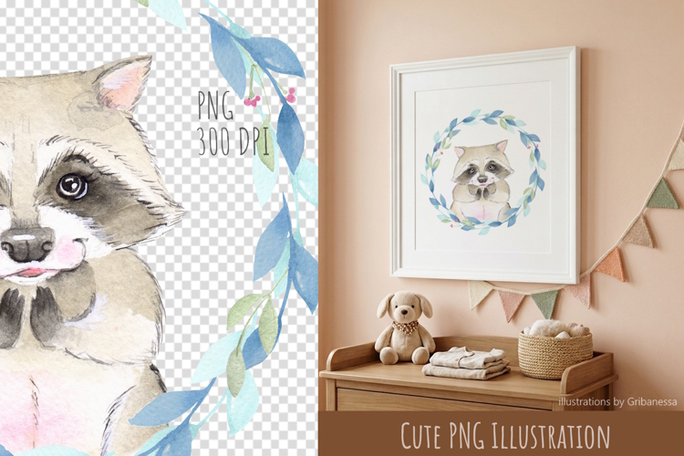 Cute Watercolor Raccoon Clipart