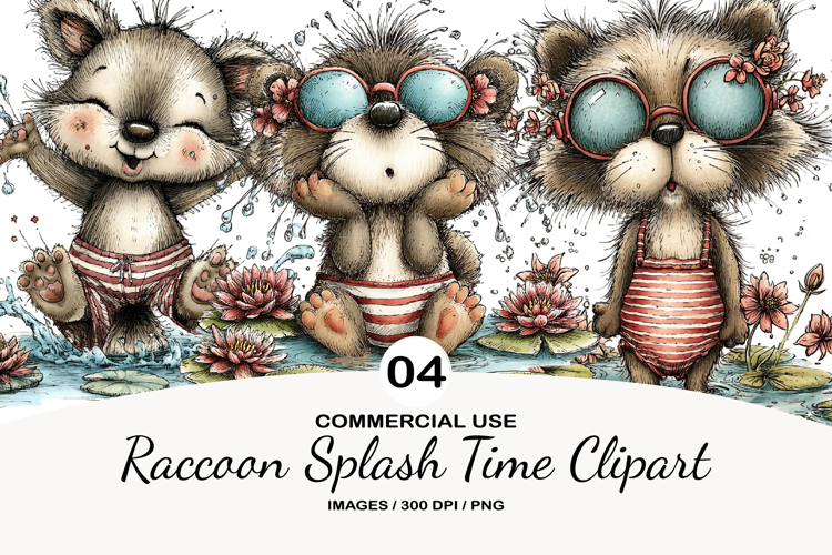 Raccoon Splash Time Clipart