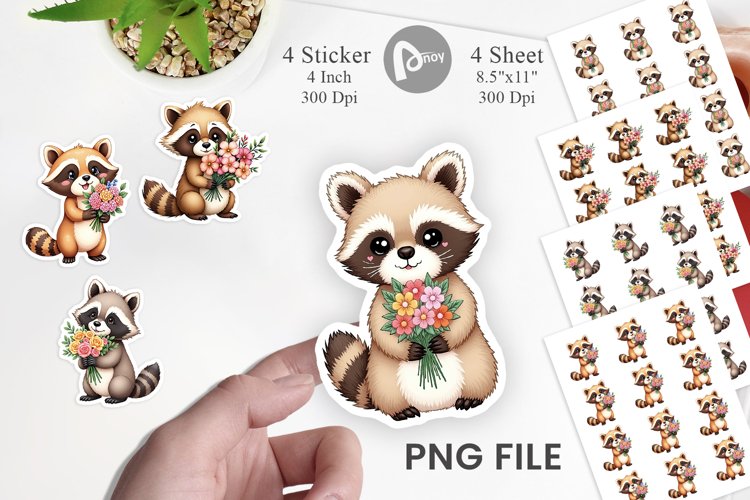 Raccoon Spring Bouquet Sticker