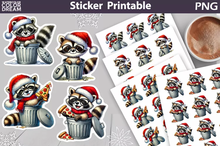 Raccoon Christmas Sticker | Christmas Sticker Printable