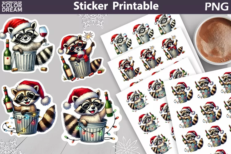 Raccoon Christmas Sticker | Christmas Wine Sticker Printable