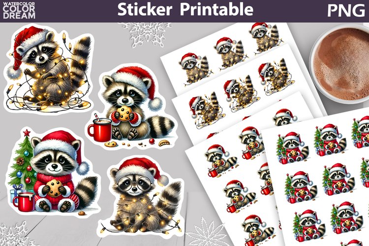 Raccoon Christmas Sticker | Christmas Sticker Printable