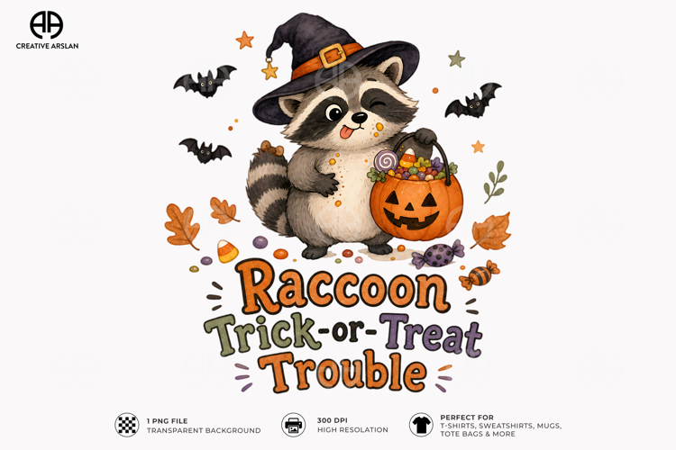Raccoon Trick or Treat PNG Cute | Halloween T-Shirt Design
