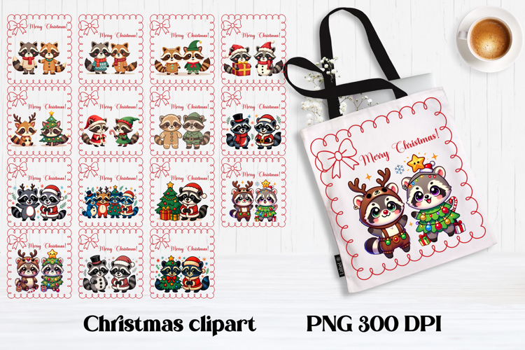 Christmas raccoon clipart | Christmas sublimation PNG design