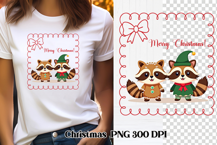 Christmas raccoon clipart | Christmas sublimation PNG design