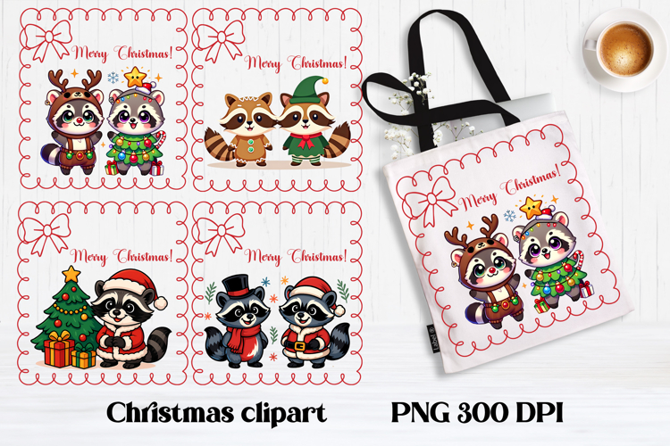 Christmas raccoon clipart | Christmas sublimation PNG design