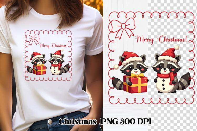 Christmas raccoon clipart | Christmas sublimation PNG design